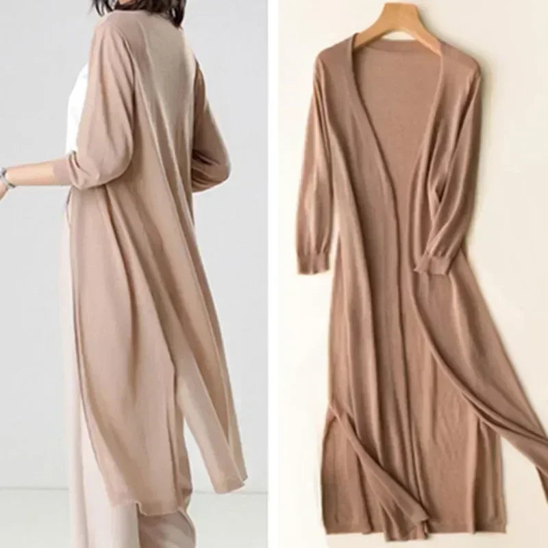 Cardigan Longo de Tricô Feminino