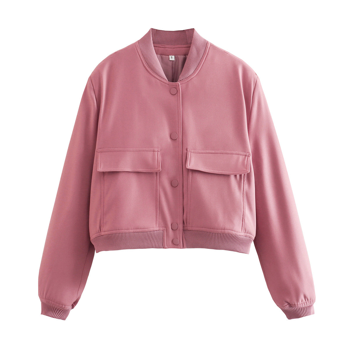 Casaco Bomber Feminino com Ajuste Confortável – Tecido Woven Suave – Fechamento por Botão – Punhos Canelados