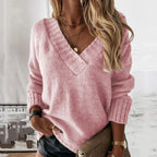 Suéter de Malha V Feminino Confortável para o Inverno