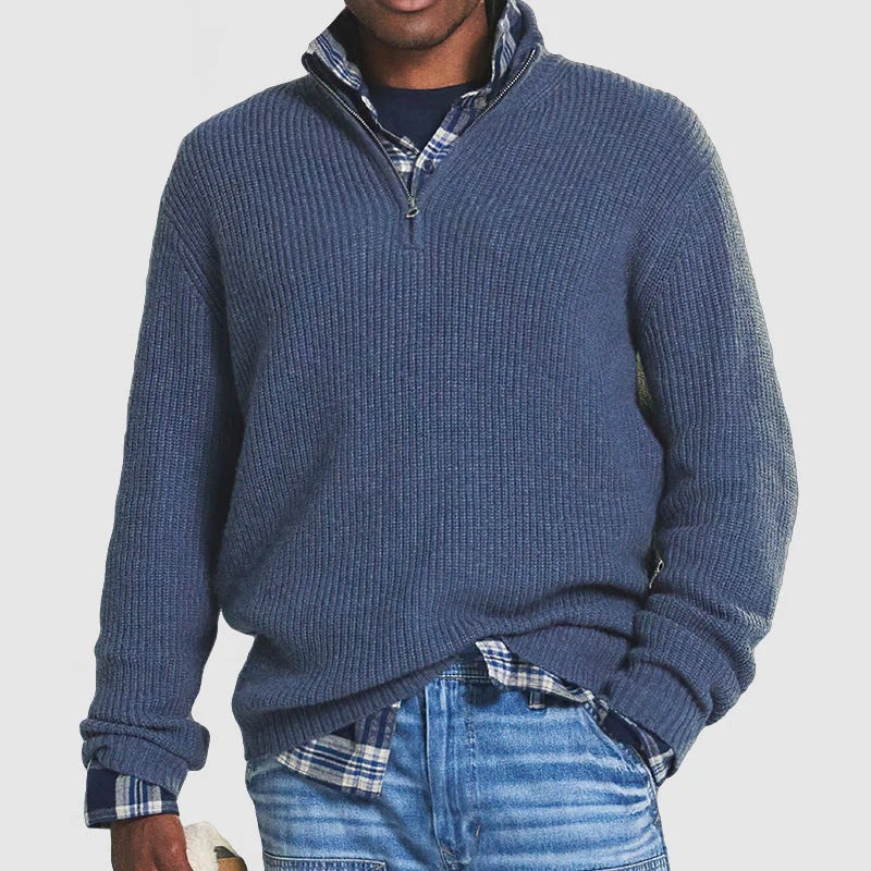 ZAVA - Suéter Masculino de Malha com Meio Zíper