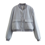 Casaco Bomber Feminino com Ajuste Confortável – Tecido Woven Suave – Fechamento por Botão – Punhos Canelados