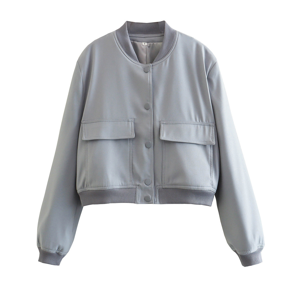 Casaco Bomber Feminino com Ajuste Confortável – Tecido Woven Suave – Fechamento por Botão – Punhos Canelados