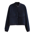 Casaco Bomber Feminino com Ajuste Confortável – Tecido Woven Suave – Fechamento por Botão – Punhos Canelados