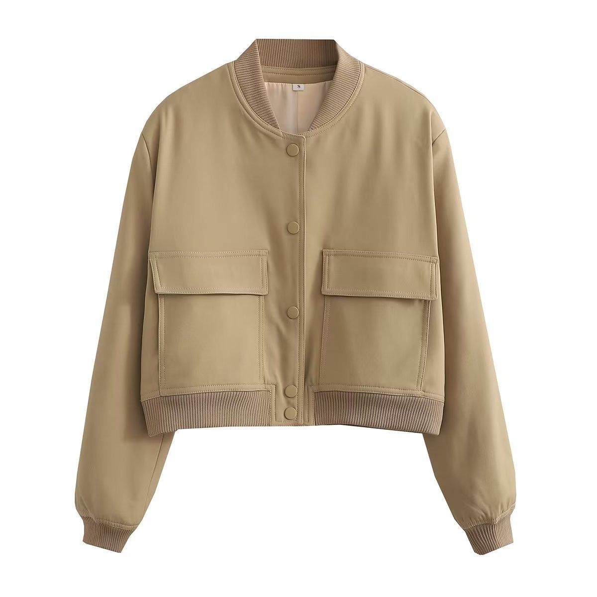 Casaco Bomber Feminino com Ajuste Confortável – Tecido Woven Suave – Fechamento por Botão – Punhos Canelados