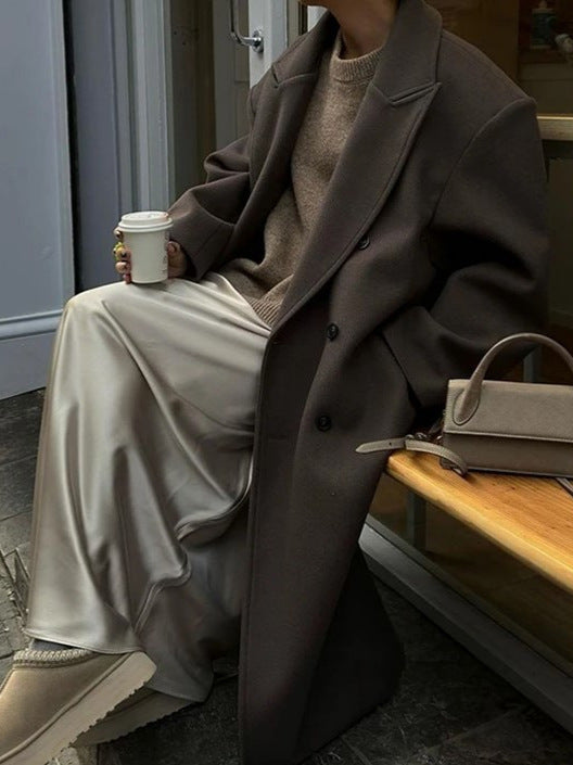 Chic Casaco Oversized de Dupla Abotoadura para Mulheres