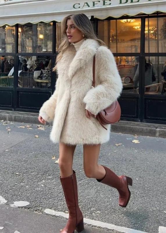 Casaco de Inverno Estiloso em Pelo Sintético para Mulheres - Elegância e Conforto Aconchegante