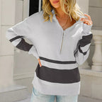 Suéter Oversized Feminino com Listras e Zíper para o Inverno