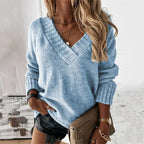 Suéter de Malha V Feminino Confortável para o Inverno