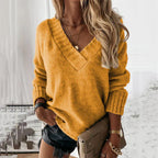 Suéter de Malha V Feminino Confortável para o Inverno