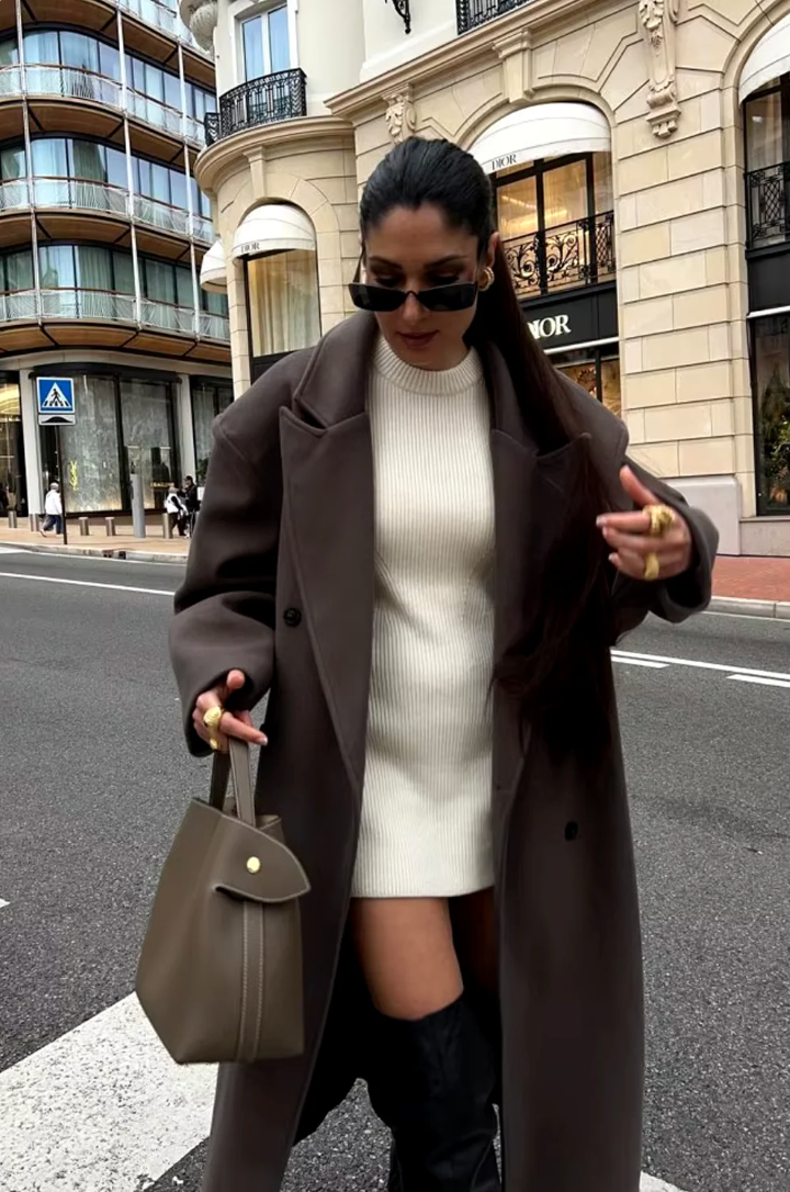 Chic Casaco Oversized de Dupla Abotoadura para Mulheres
