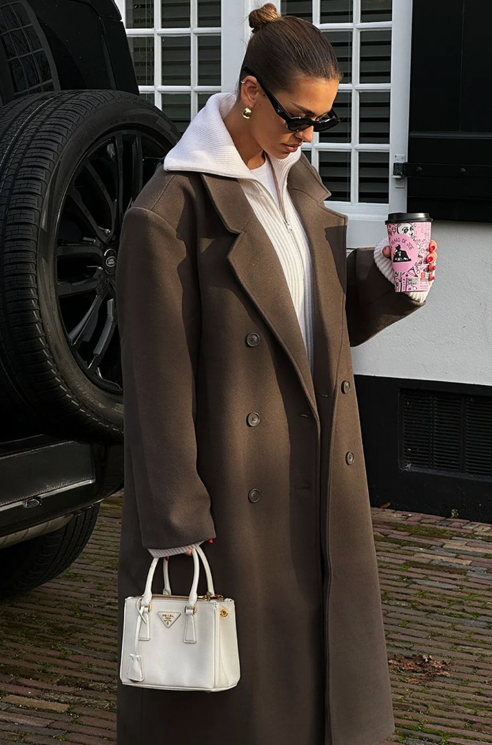 Chic Casaco Oversized de Dupla Abotoadura para Mulheres
