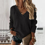 Suéter de Malha V Feminino Confortável para o Inverno