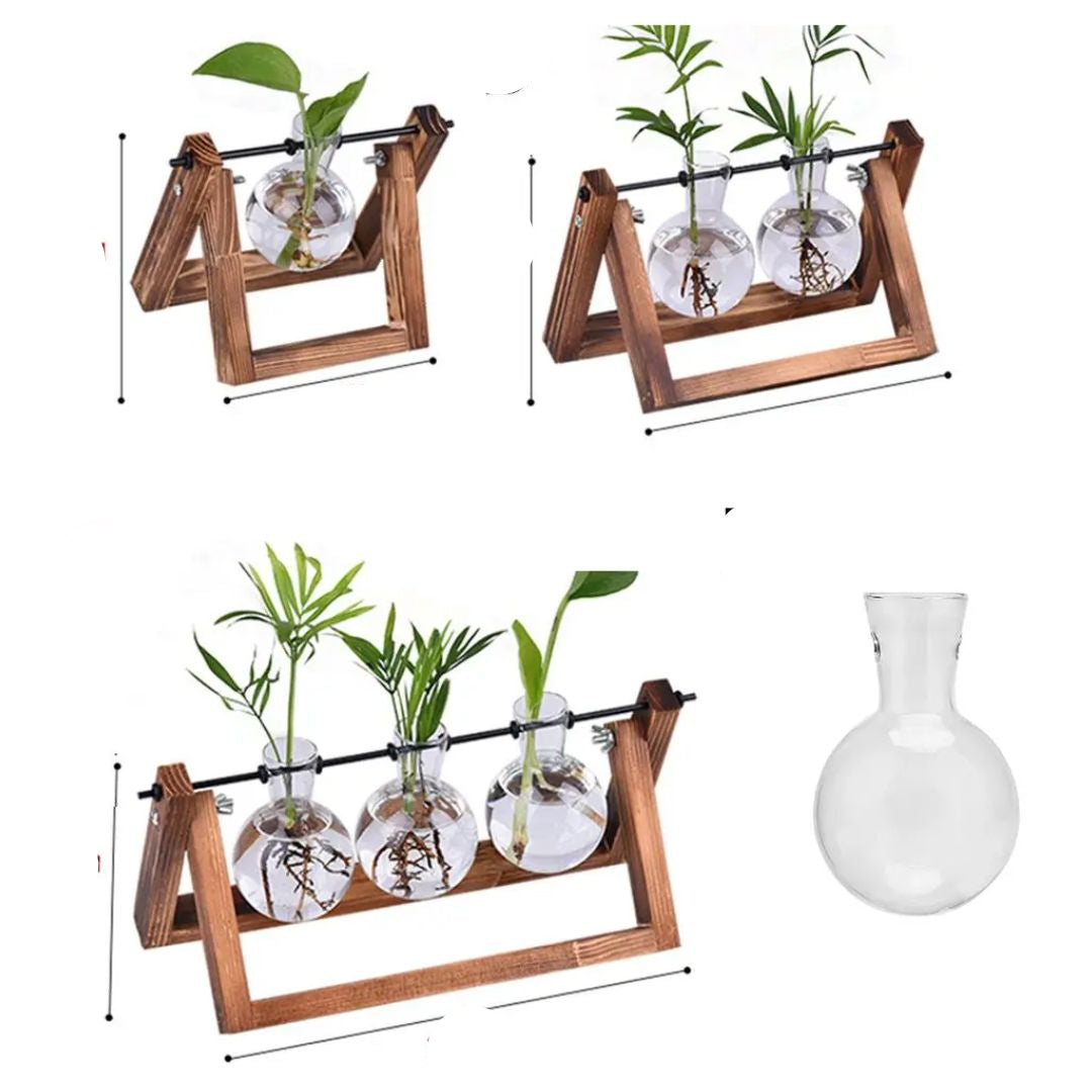 Moderno Vaso Hidropônico com Base de Madeira