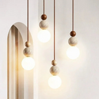 Moderna Luminária Pendente em Travertino e Mogno - Coleção NaturaLuxe
