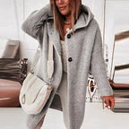 Casaco Midi de Inverno Feminino com Capuz e Fecho de Botão