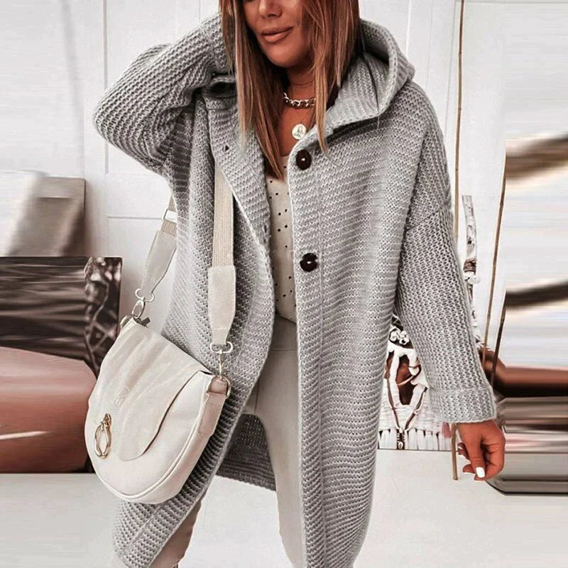 Casaco Midi de Inverno Feminino com Capuz e Fecho de Botão