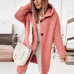 Casaco Midi de Inverno Feminino com Capuz e Fecho de Botão