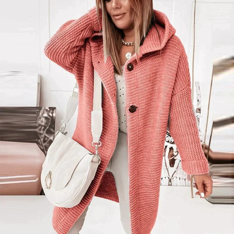 Casaco Midi de Inverno Feminino com Capuz e Fecho de Botão