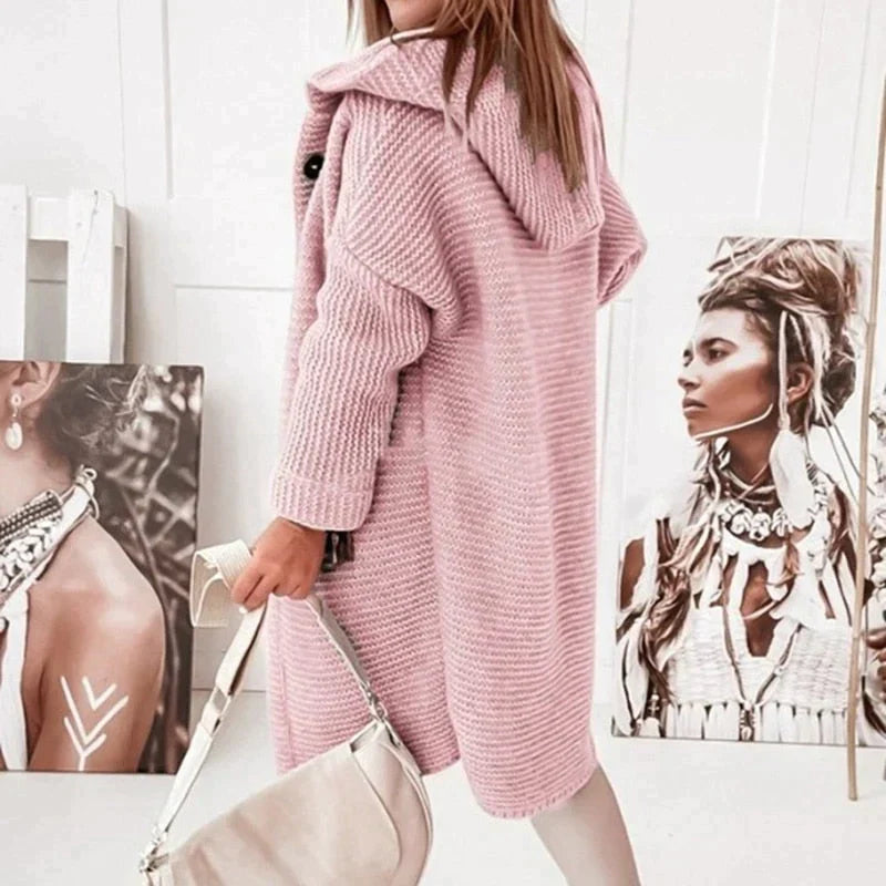 Casaco Midi de Inverno Feminino com Capuz e Fecho de Botão