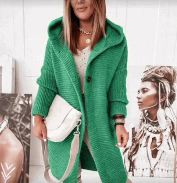 Casaco Midi de Inverno Feminino com Capuz e Fecho de Botão