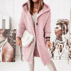 Casaco Midi de Inverno Feminino com Capuz e Fecho de Botão