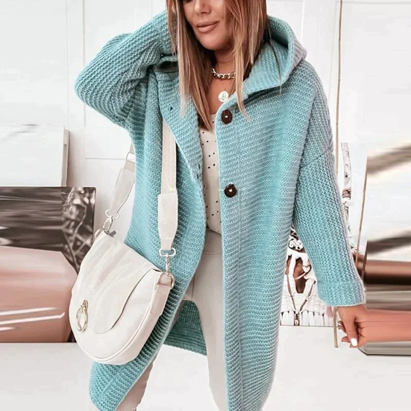 Casaco Midi de Inverno Feminino com Capuz e Fecho de Botão