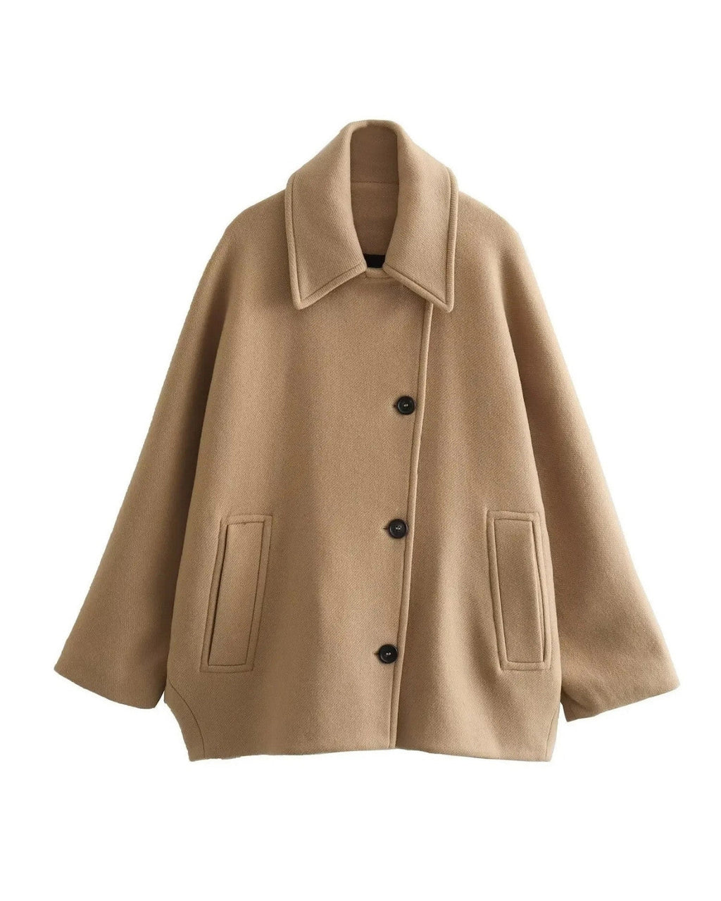 Casaco Oversized de Lã Confortável para o Outono com Botões – Feminino