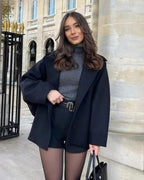 Casaco Oversized de Lã Confortável para o Outono com Botões – Feminino