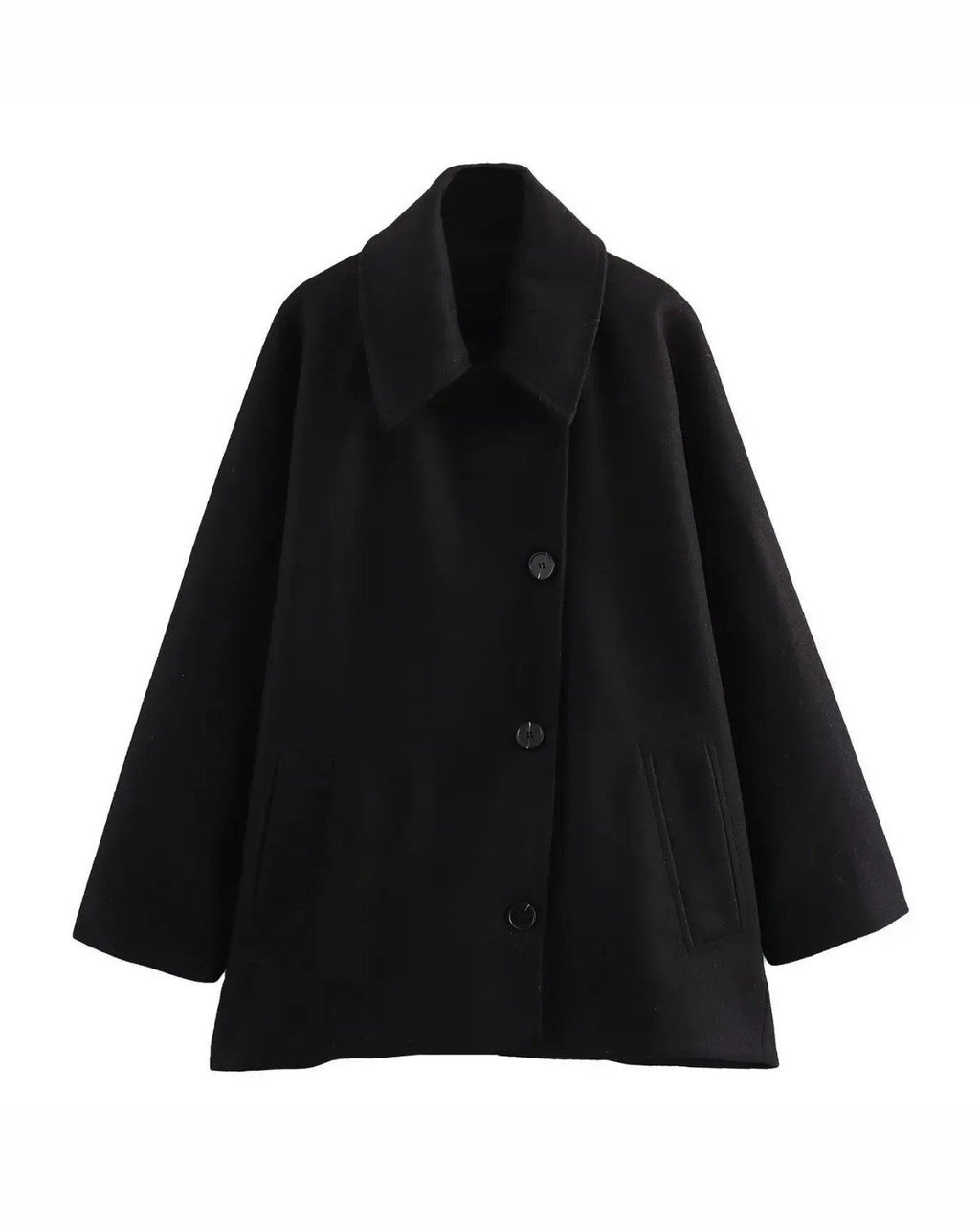 Casaco Oversized de Lã Confortável para o Outono com Botões – Feminino