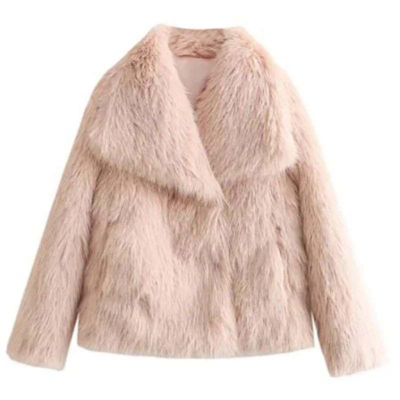 Casaco Curto de Pelo Sintético Feminino – Estiloso Casaco de Inverno para Ocasiões Casuais e Semi-Formais