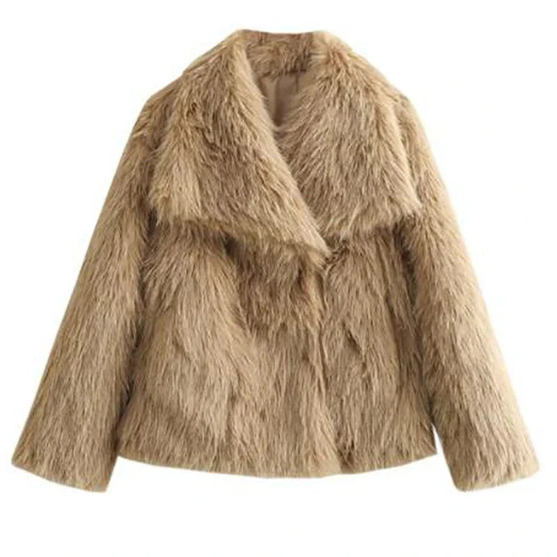 Casaco Curto de Pelo Sintético Feminino – Estiloso Casaco de Inverno para Ocasiões Casuais e Semi-Formais