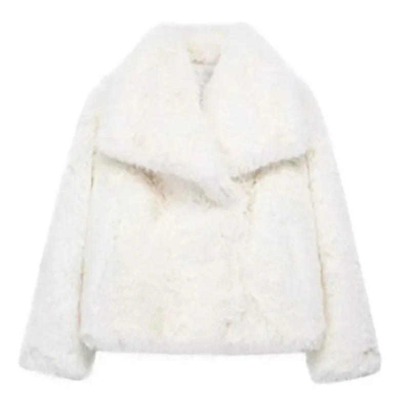 Casaco Curto de Pelo Sintético Feminino – Estiloso Casaco de Inverno para Ocasiões Casuais e Semi-Formais