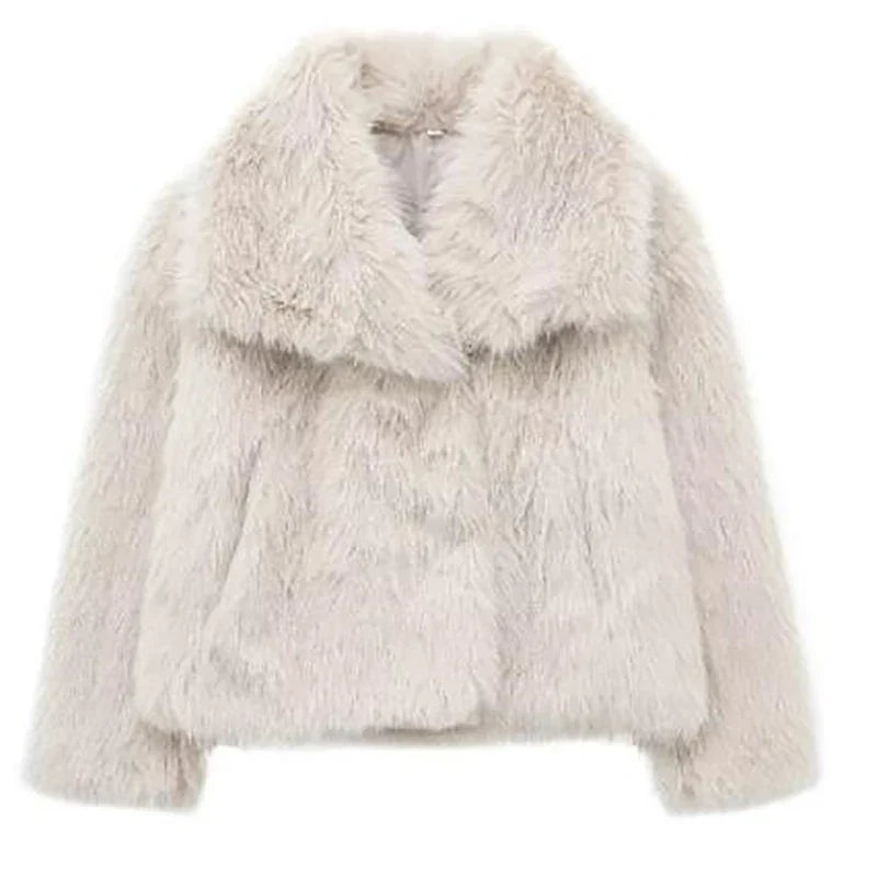 Casaco Curto de Pelo Sintético Feminino – Estiloso Casaco de Inverno para Ocasiões Casuais e Semi-Formais