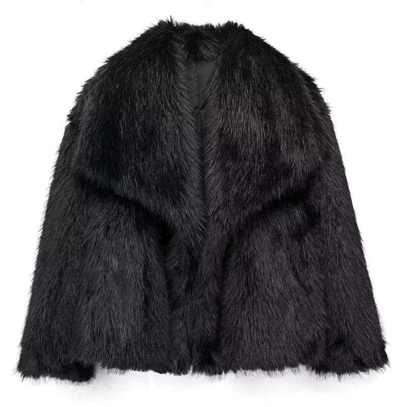 Casaco Curto de Pelo Sintético Feminino – Estiloso Casaco de Inverno para Ocasiões Casuais e Semi-Formais
