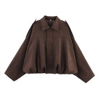 Casaco Bomber Feminino em Camurça - Disponível em Castanho e Verde, Estilo Vintage Casual para Motocicleta com Zíper