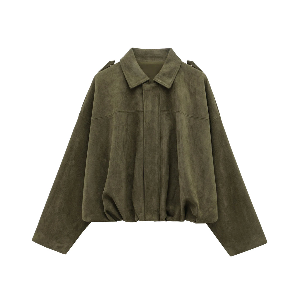 Casaco Bomber Feminino em Camurça - Disponível em Castanho e Verde, Estilo Vintage Casual para Motocicleta com Zíper