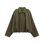 Casaco Bomber Feminino em Camurça - Disponível em Castanho e Verde, Estilo Vintage Casual para Motocicleta com Zíper