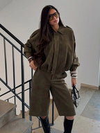 Casaco Bomber Feminino em Camurça - Disponível em Castanho e Verde, Estilo Vintage Casual para Motocicleta com Zíper