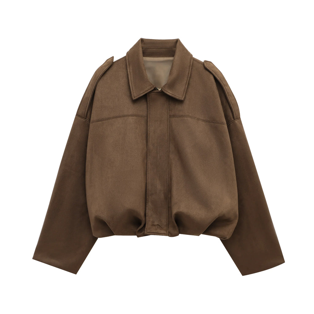 Casaco Bomber Feminino em Camurça - Disponível em Castanho e Verde, Estilo Vintage Casual para Motocicleta com Zíper