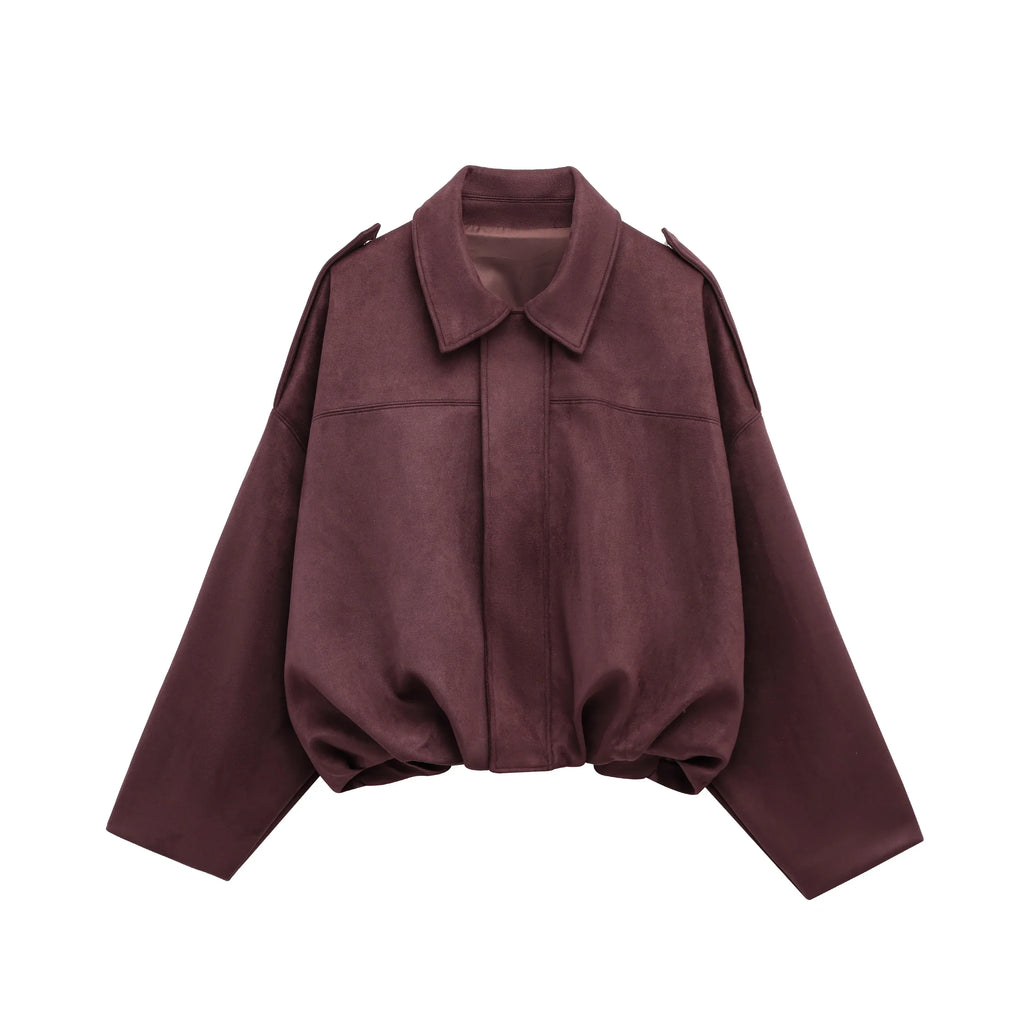 Casaco Bomber Feminino em Camurça - Disponível em Castanho e Verde, Estilo Vintage Casual para Motocicleta com Zíper