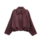 Casaco Bomber Feminino em Camurça - Disponível em Castanho e Verde, Estilo Vintage Casual para Motocicleta com Zíper
