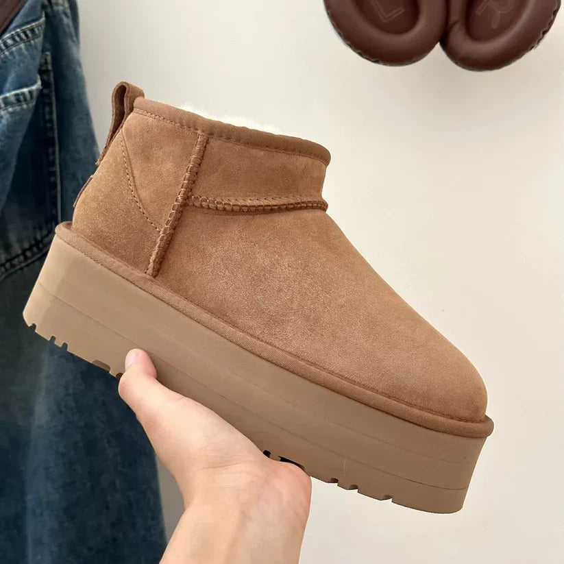 Botas Ultra Mini Ugg Femininas – Botins Confortáveis com Plataforma e Detalhes em Pêlo