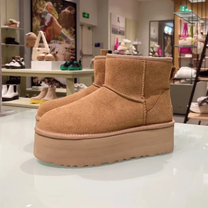 Botas Ultra Mini Ugg Femininas – Botins Confortáveis com Plataforma e Detalhes em Pêlo