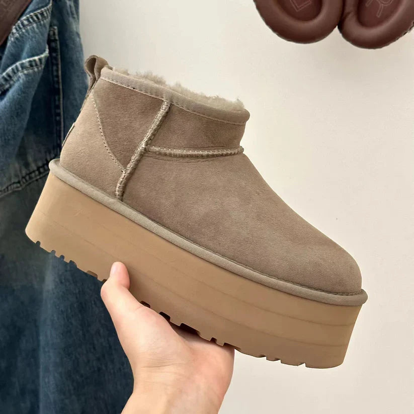 Botas Ultra Mini Ugg Femininas – Botins Confortáveis com Plataforma e Detalhes em Pêlo