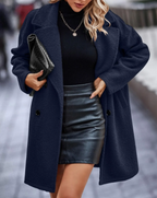 Casaco de lã feminino reversível – Corte solto até o joelho para o inverno