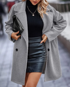 Casaco de lã feminino reversível – Corte solto até o joelho para o inverno