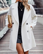 Casaco de lã feminino reversível – Corte solto até o joelho para o inverno