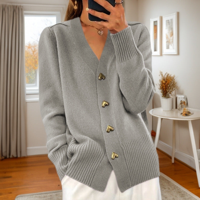 Kira - Cardigan de Tricô com Botões em Coração