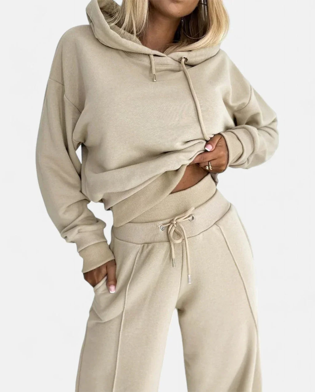 Conjunto Feminino de Dois Peças: Moletom com Capuz e Calças Amplas