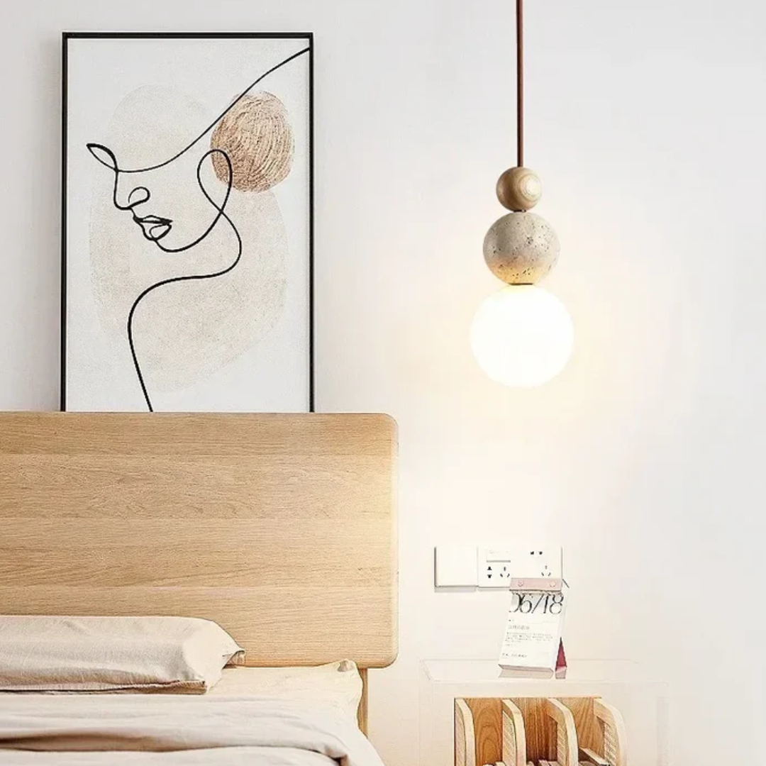 Moderna Luminária Pendente em Travertino e Mogno - Coleção NaturaLuxe